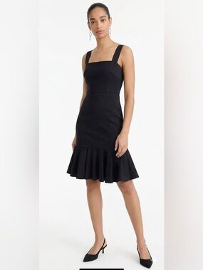 J. Crew NWT Black Fluted Hem Stretch Dress Size 10 LBD Little Black Dress